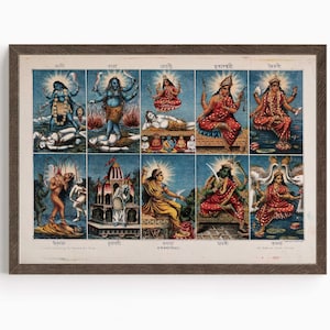 Arte de parede de deus hindu, dez DEUSAS da sabedoria (DASHA MAHAVIDYA), Devi tântrico, tântrico, arte vintage deus indiano, impressão de pôster, tela