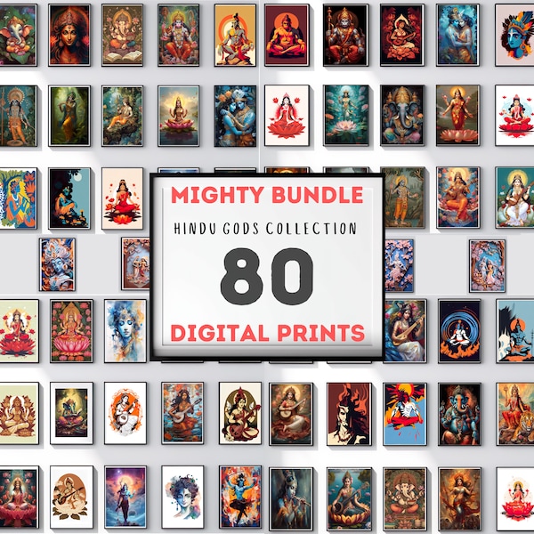 80 Hindu God Gallery Wall Set| MIGHTY BUNDLE | Lakshmi | Saraswati | Krishna | Shiva | Ganesha | Hanuman | Rama | Instant Digital Download