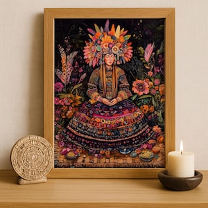 Aztec Wall Art, Xochiquetzal Art, Aztec Goddess of Beauty Decor, Aztec Mythology Artwork, Mexican Aztec Art, Goddess of Love and Fertility