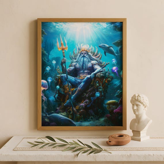 ポセイドンの壁アート、海の神、ギリシャの神々のポスター、ギリシャの