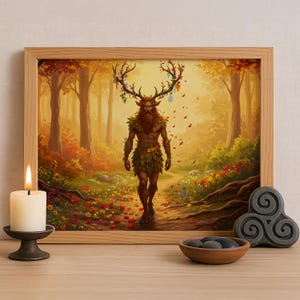 Cernunnos Celtic God Wall Art, Gaulish Mythology Print, God of Nature and Abundance, Celtic Tonalism Decor, Ancient Celtic Spiritual Artwork