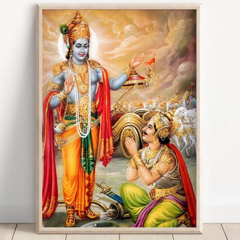 Krishna and Arjuna, Mahabharat, Geeta Saar, Krishna, Krishna Painting