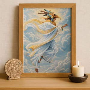 Aztec Wall Art, Ehecatl Art, Aztec God of Wind Decor, Aztec Mythology Artwork, Mexican Aztec Art, God of Breeze and Air