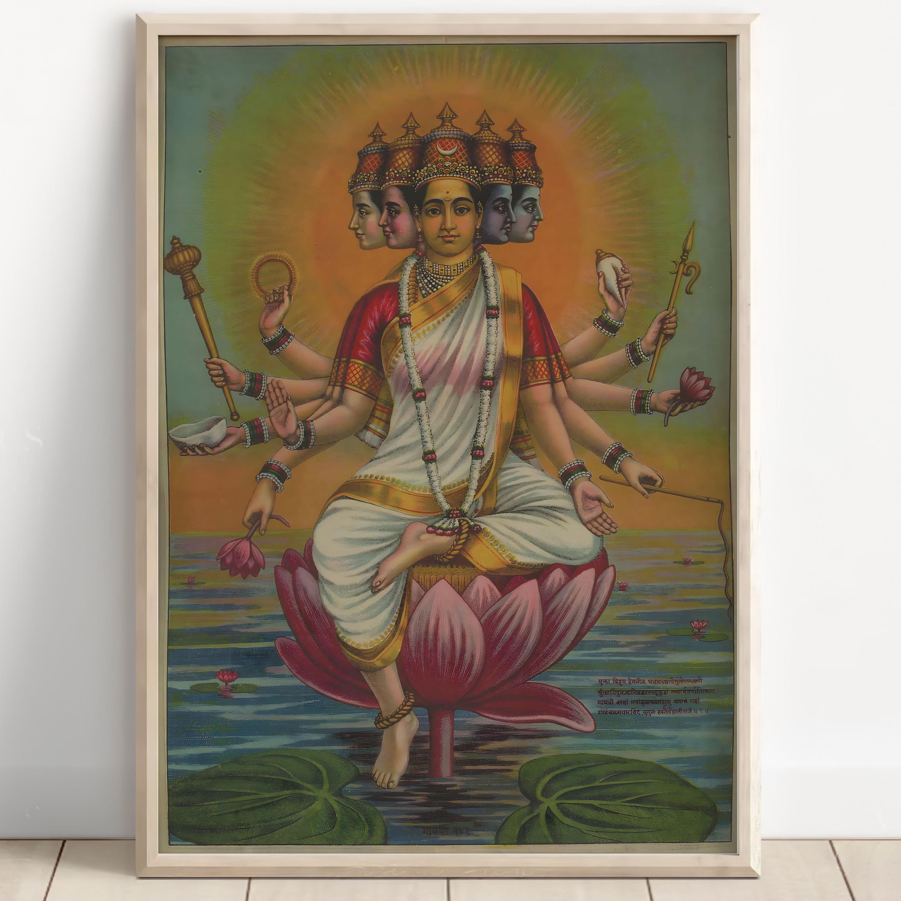 Gayatri Mata, Mother of the Vedas, Saraswati, Savitri, Saraswati Art, Hindu Goddess, Hindu God Wall Art, Indian Goddess