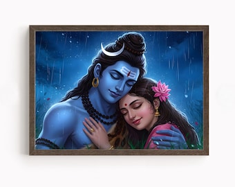 Shiv y Parvati, Dios Shiva, Dios hindú, Arte Shiv, Dios indio, Arte mural de Shiva, Pintura de Shiv, Mahadev, Impresión de póster, Lienzo