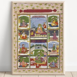 Sikh Art | Sikh Gurus | All in one Frame | Religious Art | Vintage Art Painting | Print | Canvas