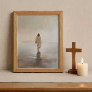 Arte cristiano, Jesús camina sobre el agua, Caminando sobre el agua, Arte cristiano caminando sobre el agua, Impresión artística de fe y esperanza, Lienzo de Jesucristo