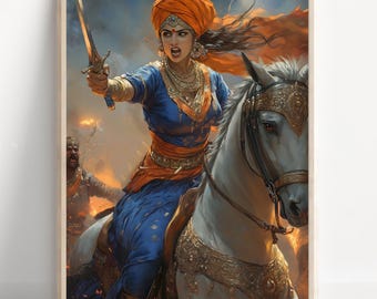 Sikh Art | Mai Bhago | Mata Bhag Kaur | Sikh Warrior | Vintage Art | Print | Canvas