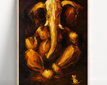 Arte mural abstracto de Ganesh, Señor Ganesh, Ganesha, arte mural de dios hindú, arte indio en miniatura, dios indio, impresión de póster de Ganesh, lienzo de Ganesh