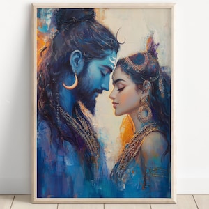 Shiva and Parvati, Shiv Shakti, God Shiva, Parvati, Shiv Parvati, Hindu God, Shiv Art, Shiva Wall Art, Shiv Painting, Poster Print, Canvas