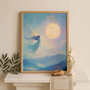 Selene Wall Art, Moon Goddess Canvas, Woman and Moon Fantasy Artwork, Greek Mythology Decor, Divine Feminine Artwork, Selene Canvas