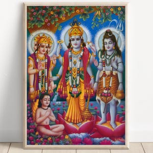 Vishnu,  Brahma and Shiva, Holy Trinity, Hindu God Wall Art, Indian God, Poster Print, Canvas