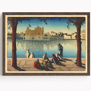 Sikh Art | Golden Temple  | Sri Harmandir Sahib | Painting by Charles William Bartlett | Vintage Art | Religious Art | Print | Canvas