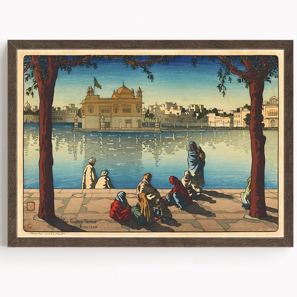 Sikh Art | Golden Temple  | Sri Harmandir Sahib | Painting by Charles William Bartlett | Vintage Art | Religious Art | Print | Canvas