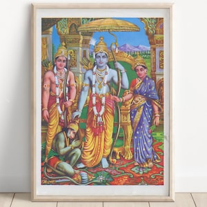 Ram Darbar, Rama&#39;s Assembly, Hindu God Wall Art, Raja Ravi Varma, Vintage  Art, Indian God, Poster Print, Canvas
