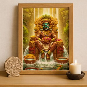 Aztec Wall Art, Tlaloc Art, Aztec God of Rain Decor, Aztec Mythology Artwork, Mexican Aztec Art, God of Water and Fertility