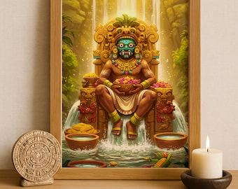 Aztec Wall Art, Tlaloc Art, Aztec God of Rain Decor, Aztec Mythology Artwork, Mexican Aztec Art, God of Water and Fertility