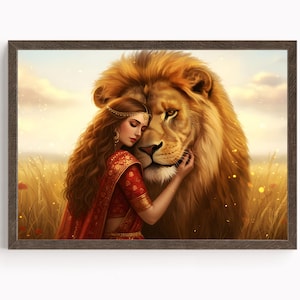 Durga, Goddess Durga, Durga Art, Durga Painting, Hindu Goddess Wall Art, Tiger Goddess, Indian God, Poster Print, Canvas