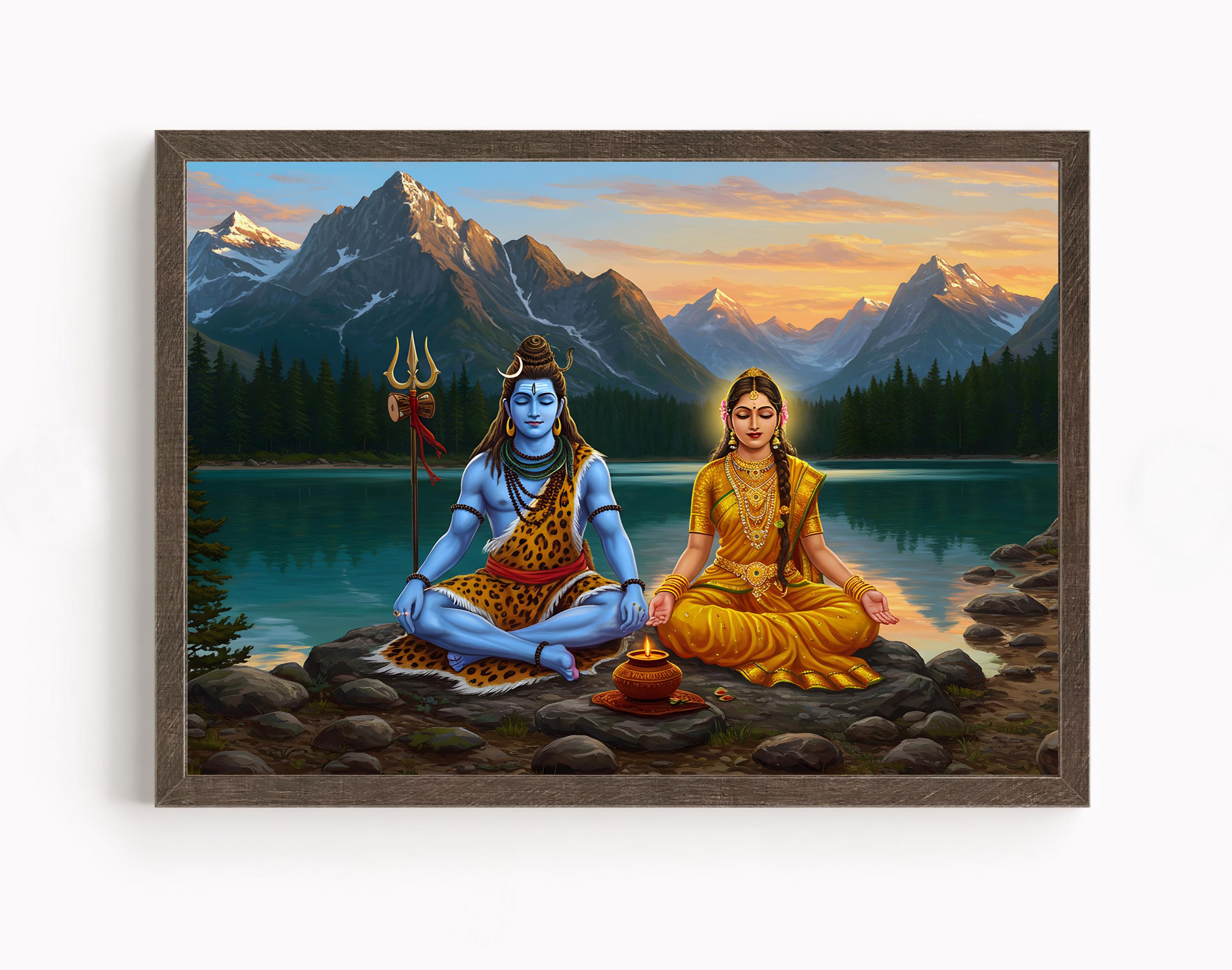 Lord Shiva and Parvati Meditation Art | Hindu Couple Poster