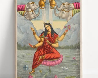 Goddess Kamalatmika, Mahavidya, tenth  Mahavidya, Vintage Art, Hindu Goddess Wall Art, Indian God, Poster Print, Canvas