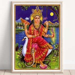 Mansa devi, Mata Mansa, Daughter of Shiva, Hindu Goddess Wall Art, Indian God, Poster Print, Canvas