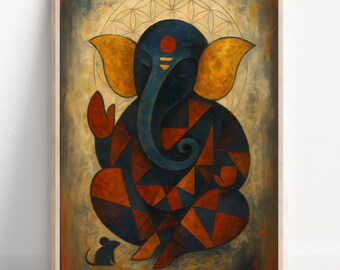 Arte mural abstracto de Ganesh, Señor Ganesh, Ganesha, arte mural de dios hindú, arte indio en miniatura, dios indio, impresión de póster de Ganesh, lienzo de Ganesh