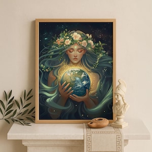 Gaia Wall Art, Greek Goddess of Earth, Nouveau Inspired Decor, Divine Feminine Mythology Print, Cult Gaia Feminine Energy,  Greek Poster