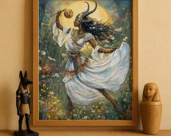 ハトホル大判プリント | 女神アート | エジプト神話の水彩画の神々