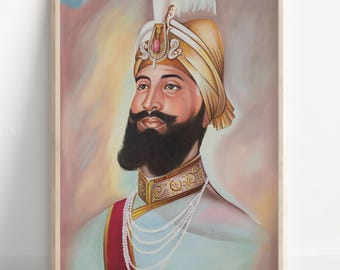 Sikh Art | Guru Gobind Singh | Tenth Sikh Guru from 1675 to 1708 | Vintage Art Painting | Religious Art | Print | Canvas