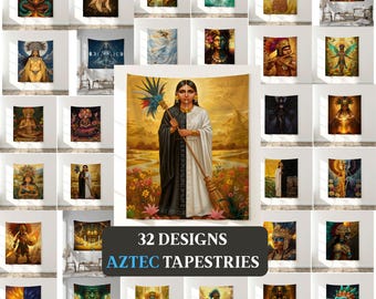 Aztec Tapestries – 32 Ancient Mesoamerican Wall Art Designs, Tribal & Mythological Decor for Home, Meditation and Sacred Spaces