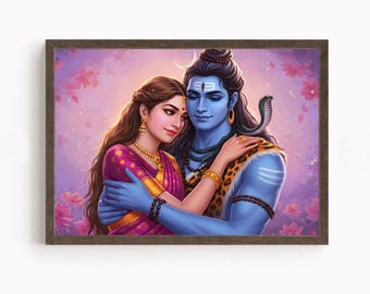 Shiv y Parvati, Dios Shiva, Dios hindú, Arte Shiv, Dios indio, Arte mural de Shiva, Pintura de Shiv, Mahadev, Impresión de póster, Lienzo