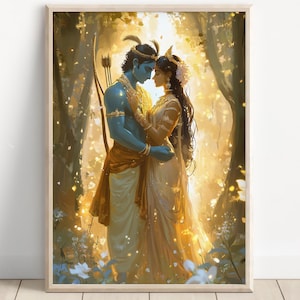 Ram and Sita Art, Lord Rama and Sita, Hindu God Wall Art ,Ram, Rama and Sita,Indian God, Poster Print, Canvas Print