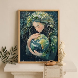 Gaia Wall Art, Greek Goddess of Earth, Nouveau Inspired Decor, Divine Feminine Mythology Print, Cult Gaia Feminine Energy,  Greek Poster