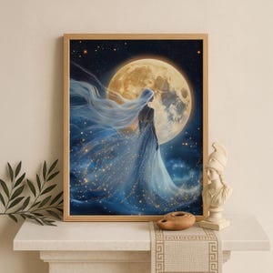Selene Wall Art, Moon Goddess Canvas, Woman and Moon Fantasy Artwork, Greek Mythology Decor, Divine Feminine Artwork, Selene Canvas