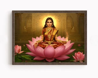Lakshmi, Bogini Bogactwa, Bogini Lakshmi, Hinduska Bogini Ścienna Sztuka, Hinduski Bóg, Indyjski Bóg, Plakat Wydruk, Płótno