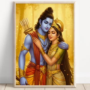 Ram and Sita Art, Lord Rama and Sita, Hindu God Wall Art ,Ram, Rama and Sita,Indian God, Poster Print, Canvas Print