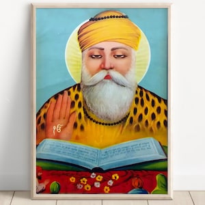 Guru Nanak Rare Vintage Print, Sikh Art, First Sikh Guru from 1469 to 1539, Vintage Sikh Art, Guru Nanak Poster, Guru Nanak Canvas