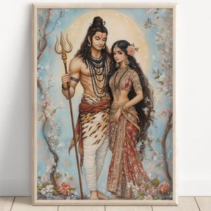 Shiva and Parvati, God Shiva, Parvati, Shiv Parvati Hindu God, Shiv Art, Indian God, Shiva Wall Art, Shiv Painting, Poster Print, Canvas
