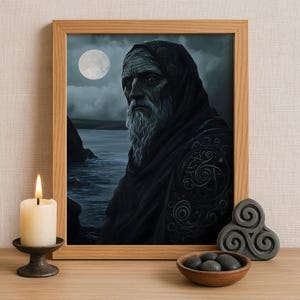 Manannán mac Lir Celtic God Wall Art, Irish Mythology Print, God of the Sea and Beyond, Celtic Tonalism Decor, Celtic Spiritual Artwork