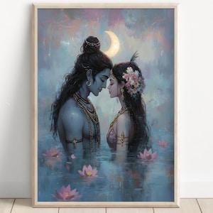 Shiva and Parvati, Shiv Shakti, God Shiva, Parvati, Shiv Parvati, Hindu God, Shiv Art, Shiva Wall Art, Shiv Painting, Poster Print, Canvas