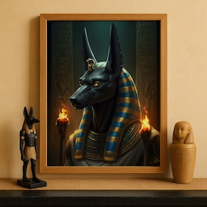 Egyptian God Anubis Print, Anubis Wall Art, Ancient Egyptian Mythology Decor, Jackal God of the Afterlife Artwork, Egyptian Art Print