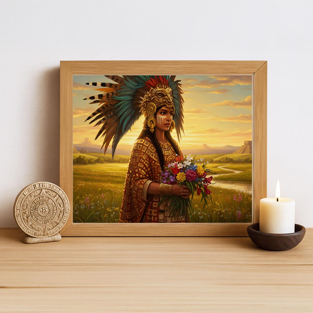 Aztec Wall Art, Xochiquetzal Art, Aztec Goddess of Beauty Decor