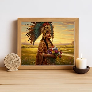 Aztec Wall Art, Xochiquetzal Art, Aztec Goddess of Beauty Decor, Aztec Mythology Artwork, Mexican Aztec Art, Goddess of Love and Fertility