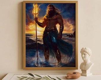 ポセイドンの壁アート、海の神、ギリシャの神々のポスター、ギリシャの