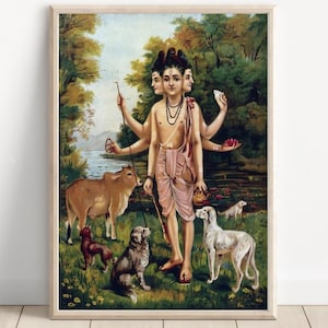 Lord Dattatreya, Brahma, Vishnu and Shiva,  Hindu God, Indian God, Poster Print, Canvas