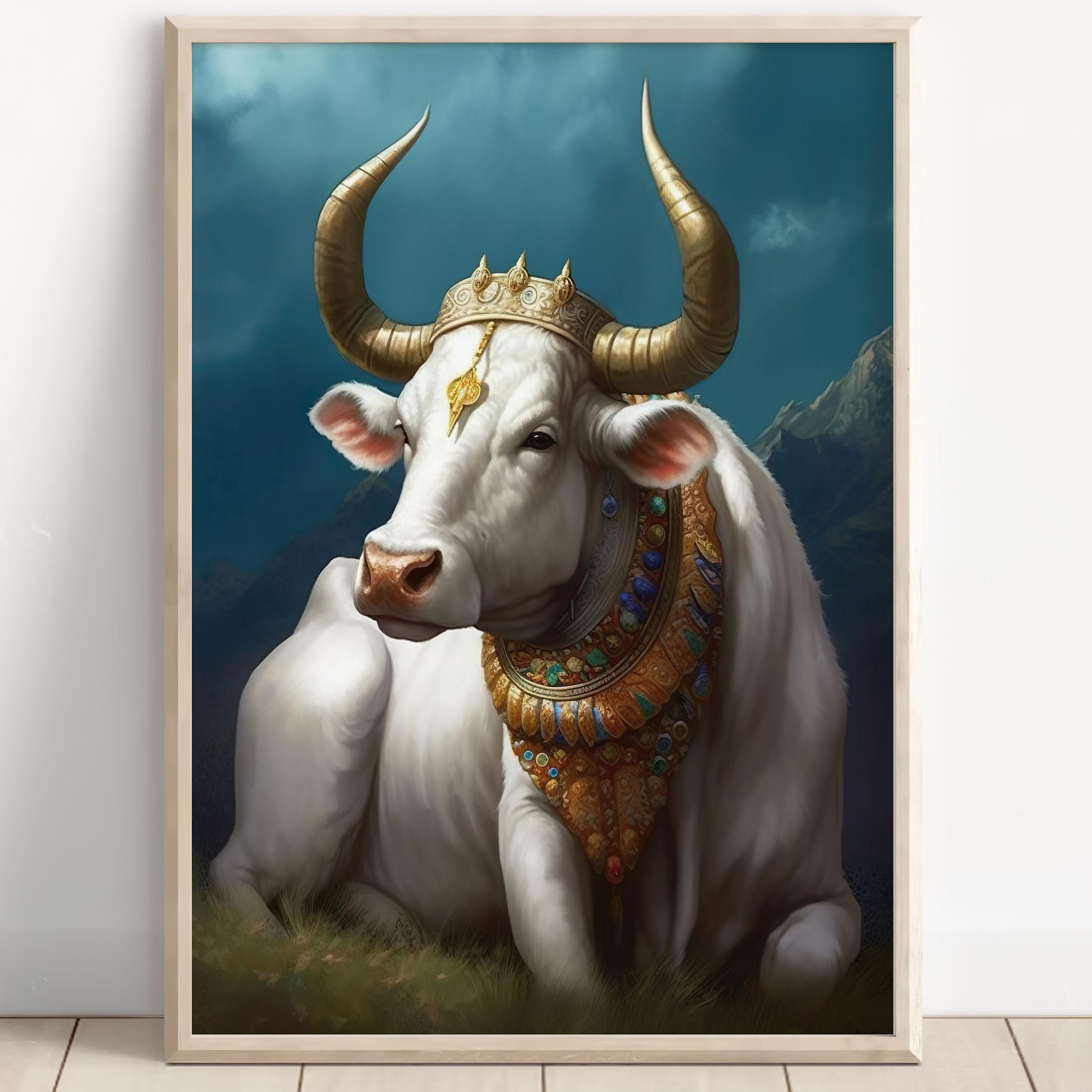 聖牛、ゴマタ、ヒンドゥー教の神の壁アート、イラスト壁アート、インド