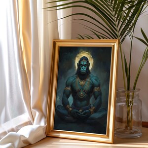 craftvatika Statue aus Messing mit Herr Hanuman, Hindu-Stärke, Gott Bajarang Bali, sitzende Skulptur, Heimbüro-Dekoration (Größe