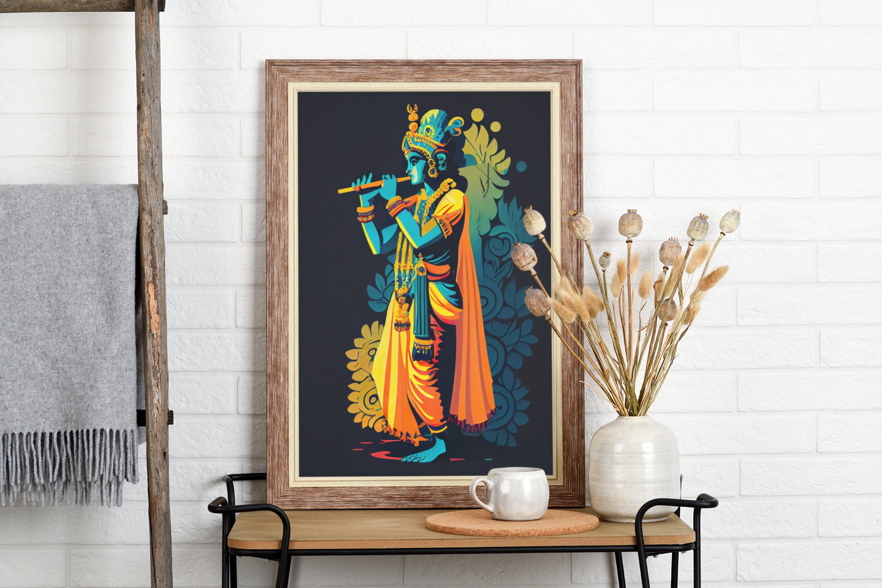 Hindu God Wall Art, Indian God, Krishna, Illustration Wall Art, Poster