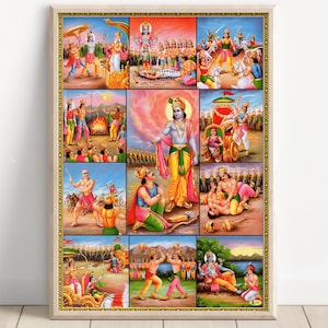 Krishna and Arjun, Mahabharat, Geeta, Krishna painting, Krishna Art, Vintage Art, Indian God, Poster Print, Canvas