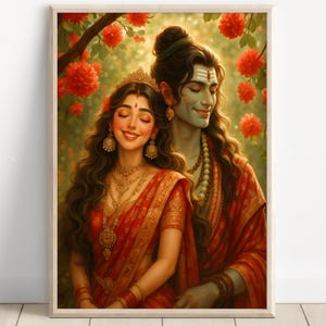 Shiva and Parvati, God Shiva, Parvati, Shiv Parvati Hindu God, Shiv Art, Indian God, Shiva Wall Art, Shiv Painting, Poster Print, Canvas